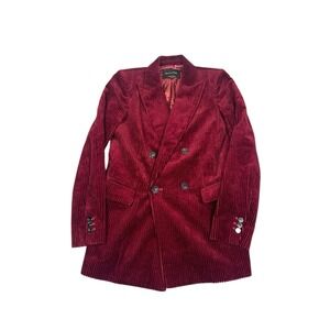 Massimo Dutti Womens Corduroy Double Breasted Jacket Red Velvet  IT 36 US 4